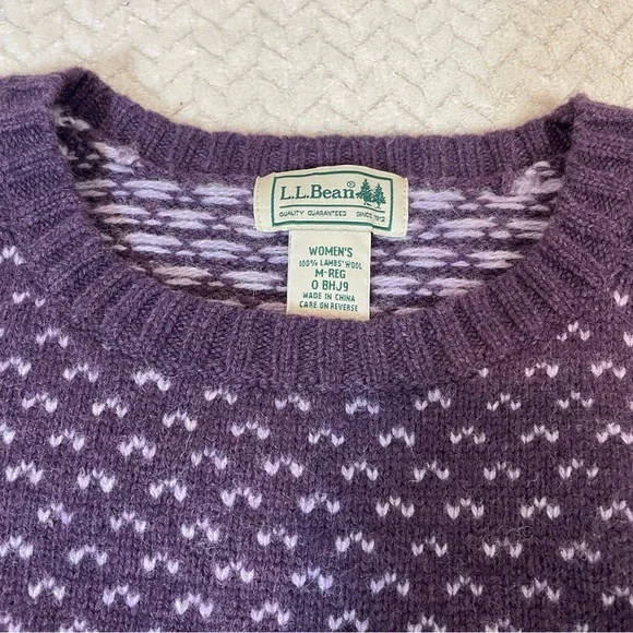 L.L. Bean women's purple classic lambswool birdseye knit sweater size M - Picture 9 of 11